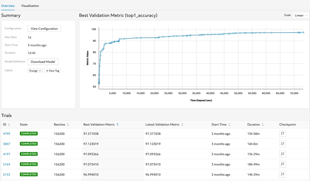 Determined UI – DARTS CNN search Experiment