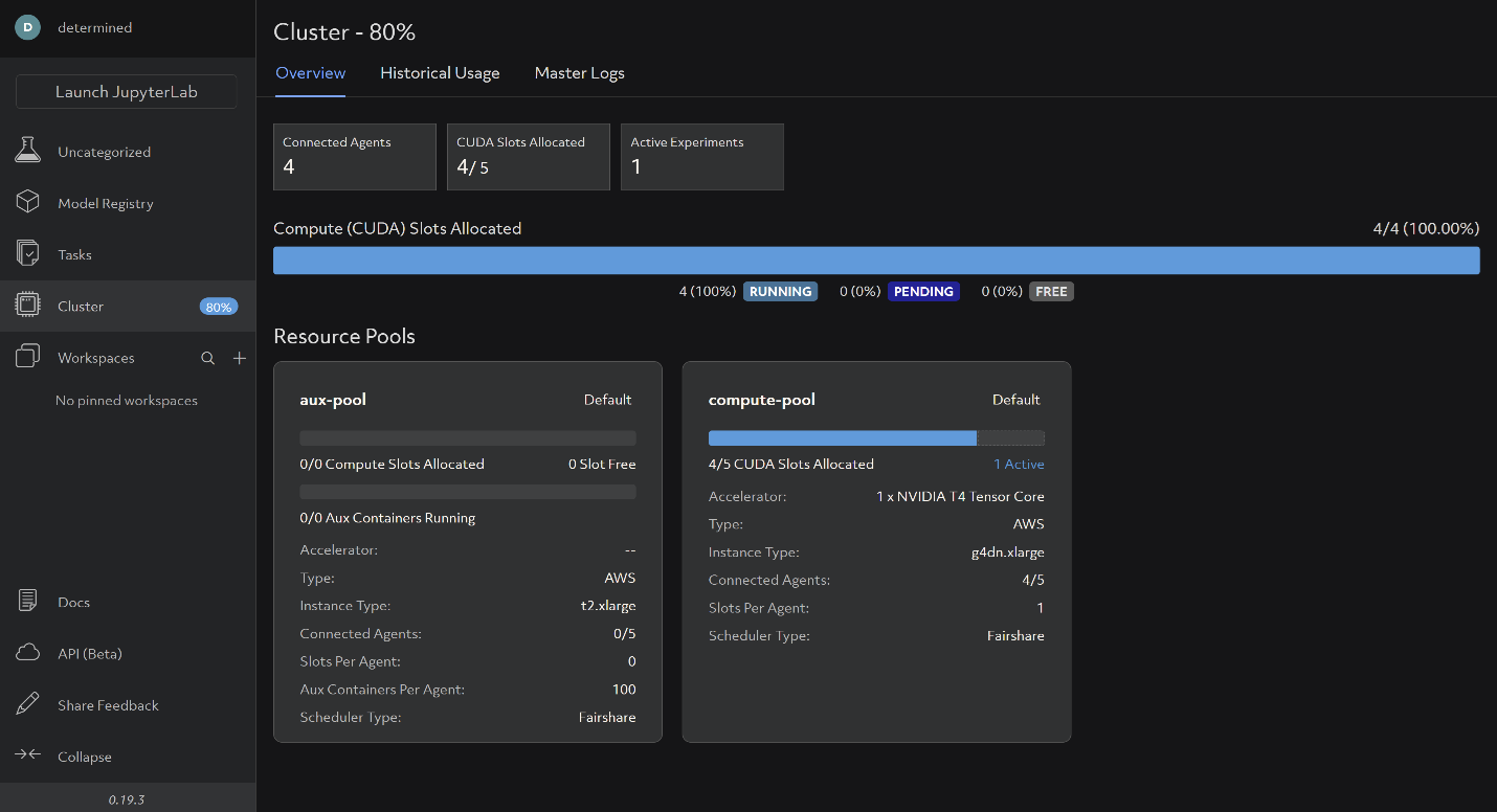 Cluster usage in the WebUI