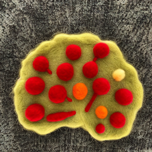 A highly detailed photograph of needle felted art of Determined logo